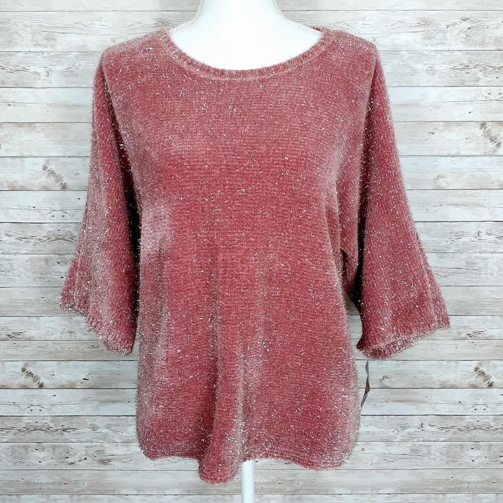 Alfani Sweater 3/4 Sleeve Rose Silver Threads 20